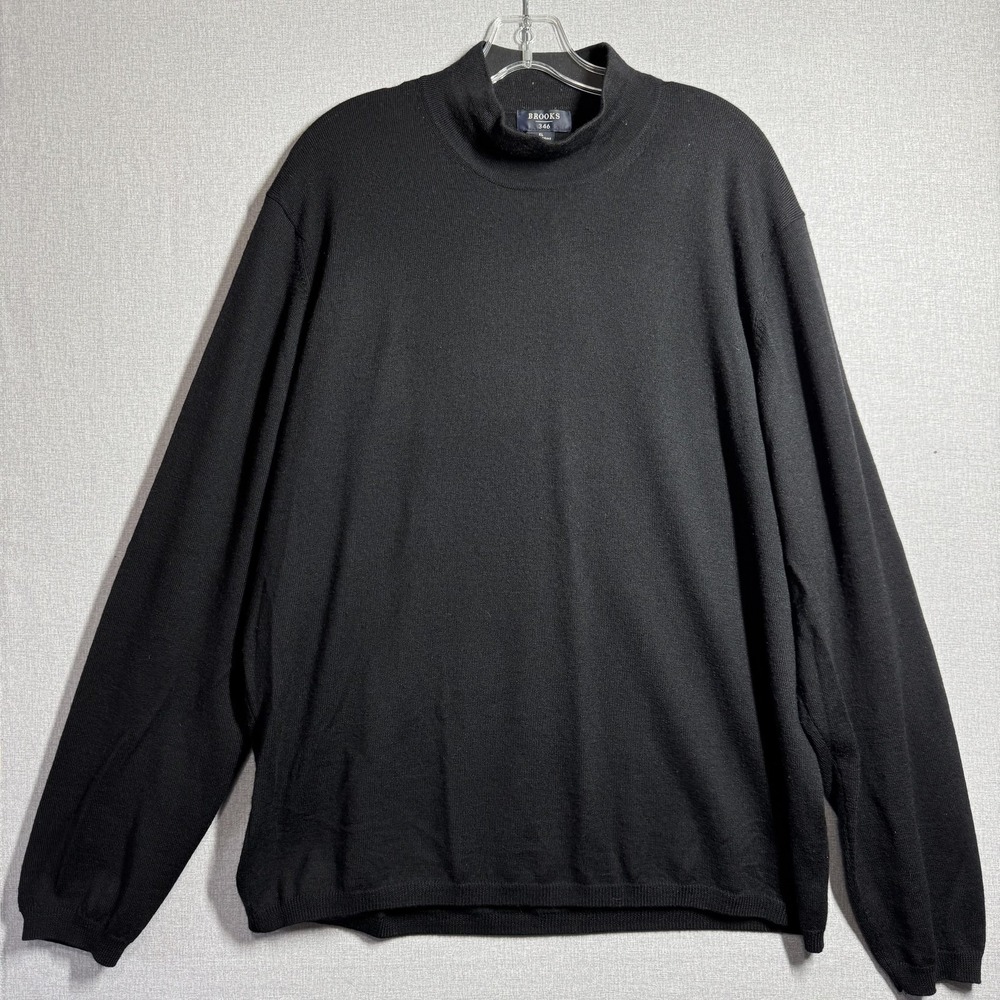 Brooks Brothers Sweater Mens XL Black Merino Wool Mock Neck Knit Pullover 346